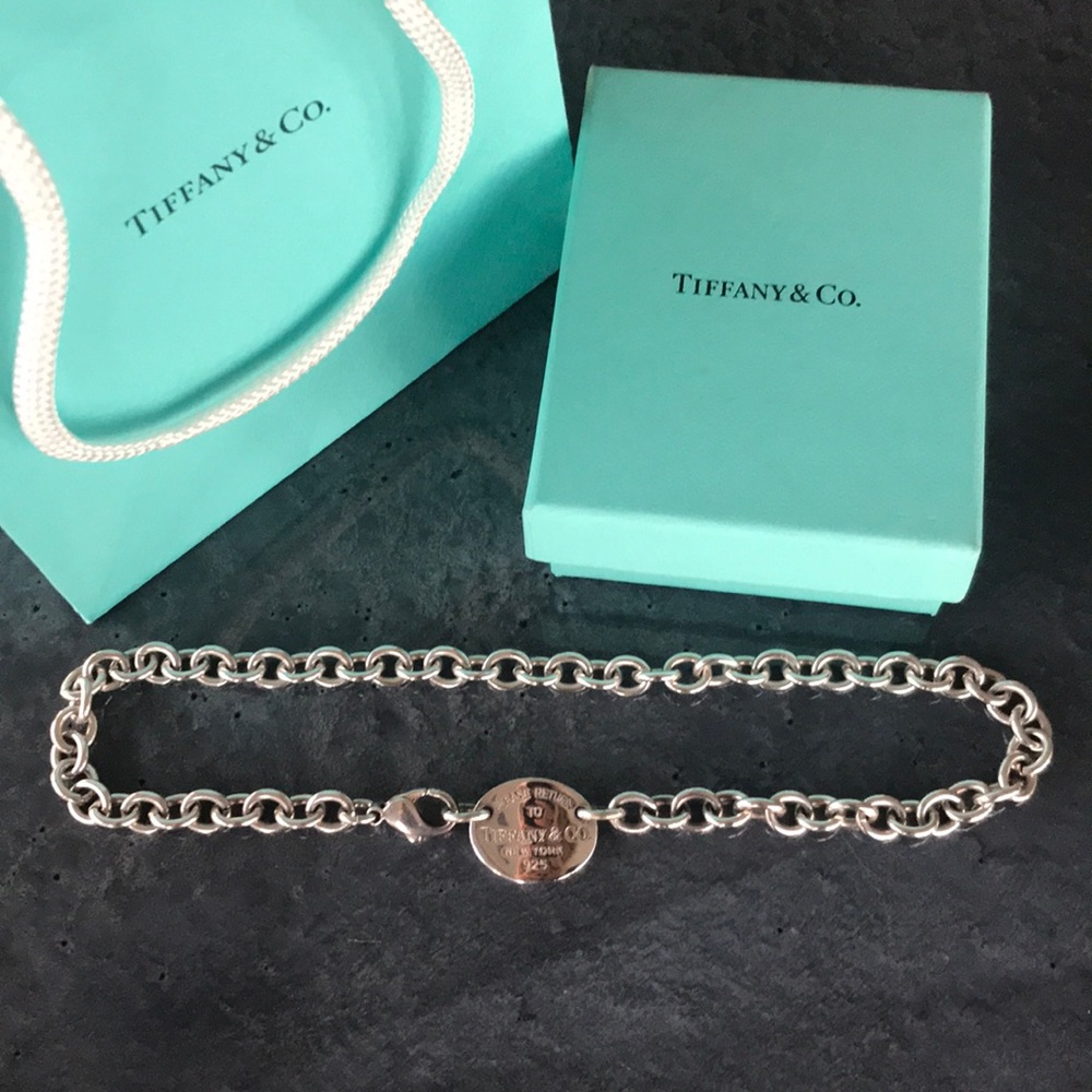 Tiffany & Co Silver Oval Tag Choker Necklace